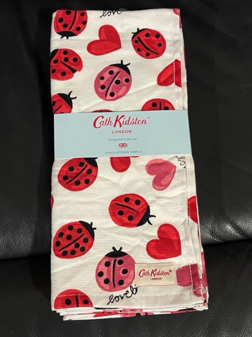 Cath Kidston Kitchen Towels, Set of 3 Ladybugs and Hearts